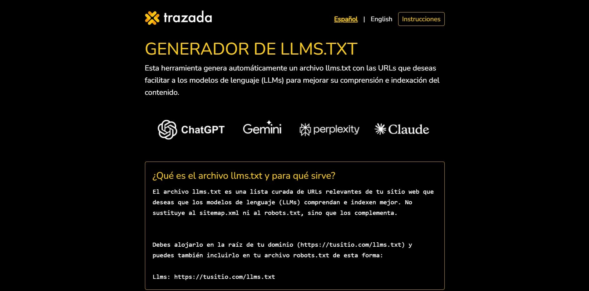 Trazada lanza llms.txt generator